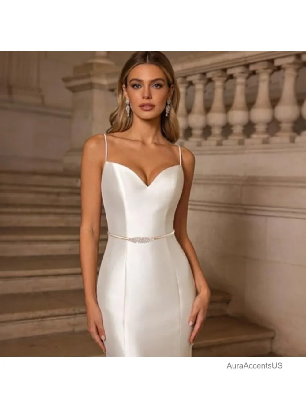 Skinny Metal Waist Belt Rhinestone Stretch Elastic Belt for Dress